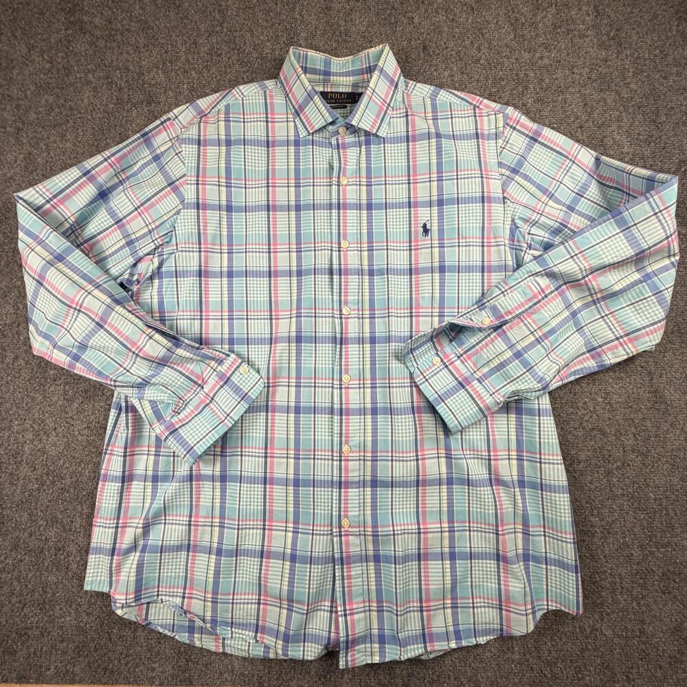 Polo Ralph Lauren Classic Fit Mens Plaid Button Down Shirt XL Blue Green #1108